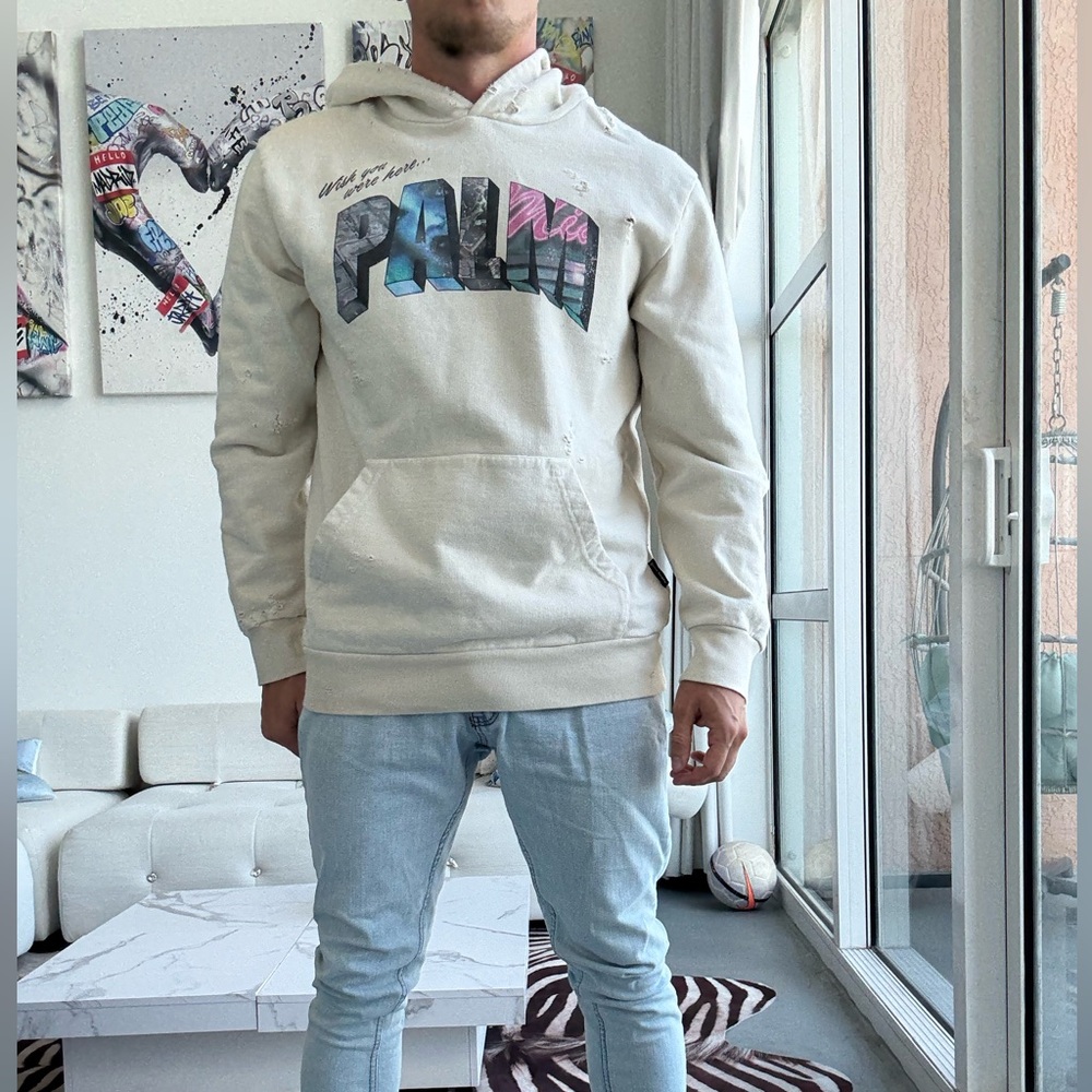 Palm Angels White Hoodie with Multicolor Graphic